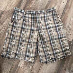 Columbia Men's Plaid Shorts in Tan and Blue